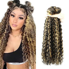 28 30 32 Inch Highlight Bundles Human Hair Blonde Deep Wave Bundle Brazilian Virgin Remy Hair Extensions Niegmeag 2 Tone Black and Honey Blonde Bundle P1B27 Color