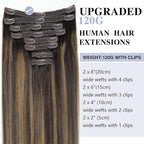Straight Clip In Hair Extensions Real Human Hair 8Pcs Clip In Balayage Dark Brown to Chestnut Brown Human Hair Extensions with 18Clips Lace Weft 120g 22inch