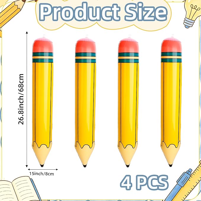 Large Inflatable Yellow Pencil Balloons, 27 Inch First Day of School Giant - Image 2