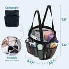 Mesh Shower Caddy – Portable Bathroom Organizer with 8 Pockets, Quick-Dry Hanging Shower Tote for College Dorm, Gym, Travel, and Shared Bathrooms – Black