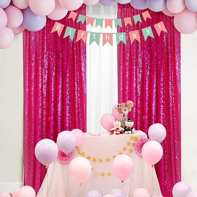 PartyDelight Hot Pink Sequin Backdrop Curtains 2x8ft 2 Panels | Sparkly 3mm - Image 7