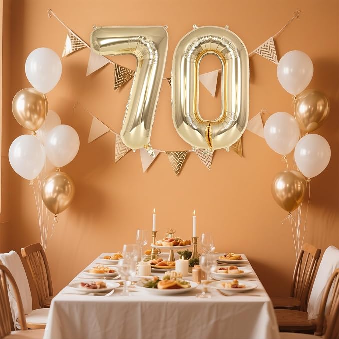 Champagne Gold Large Number 70 Balloon, 40 Inch Light Gold Foil Helium Number - Image 3
