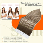Full Shine Brown Tape in Hair Extensions Human Hair Color 3 Dark Brown Ombre 8 Ash Brown And 22 Blonde Tape in Extensions 18Inch 100G Remy Seamless Skin Weft 40Pcs Brazilian Straight