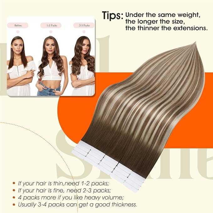 Full Shine Ombre Balayage Tape in Hair Extensions Human Hair Color 3/8/22 Tape in Human Hair 22Inch Adhesive Double Sided Skin Weft Seamless Invisible Extension 100G 40Pcs for Daily Office Look