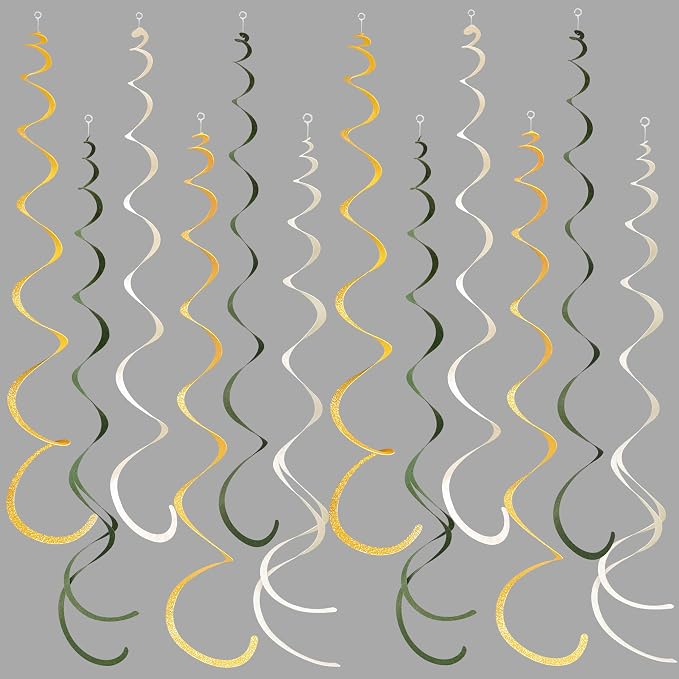 36Pcs Sage Green Gold Hanging Swirl Decorations Glitter Gold Olive Green Beige by pinkblume