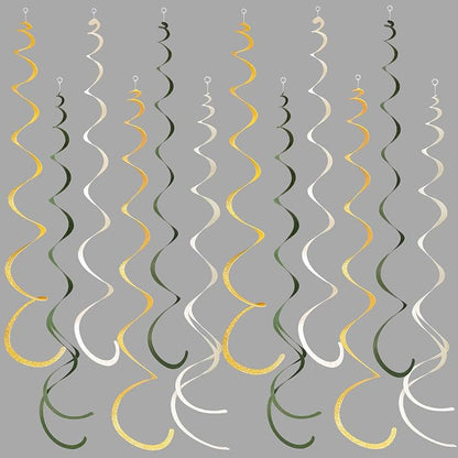 36Pcs Sage Green Gold Hanging Swirl Decorations Glitter Gold Olive Green Beige by pinkblume