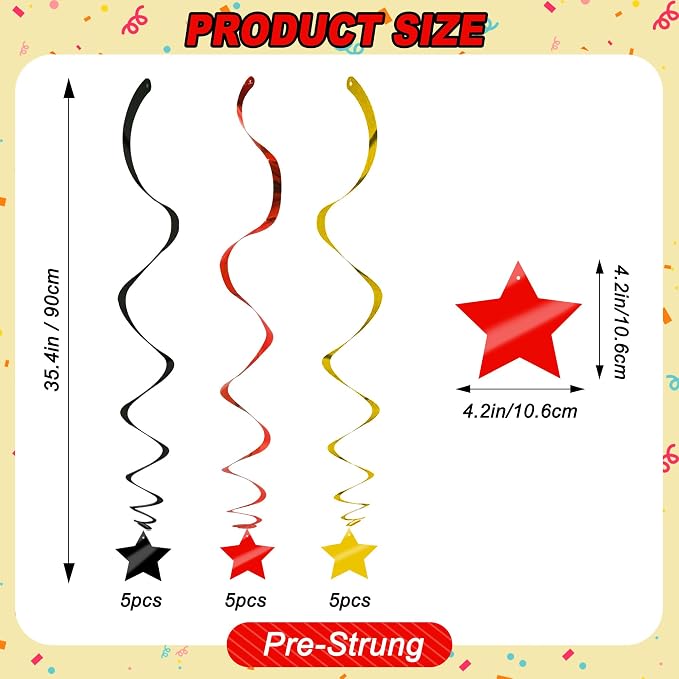 BEISHID Black Red Gold Stars Hanging Swirls Pre-Strung Stars Hanging Decorations - Image 2