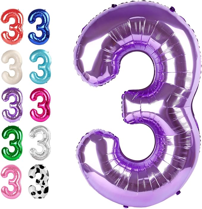 Purple Number 3 Balloon 40 inch, Balloon numbers party supplies, deco photo by Upgesy