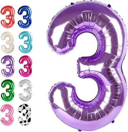 Purple Number 3 Balloon 40 inch, Balloon numbers party supplies, deco photo by Upgesy