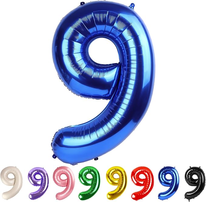 9 Balloon Numbers Party Decorations, 40In Dark Blue Balloons by Mluchee