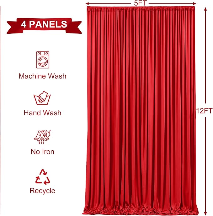 4 Panels Red Backdrop Curtains for Wedding Party Wrinkle Free Backdrops Curtain - Image 5