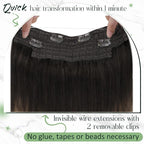 RUNATURE Invisible Wire Hair Extensions Real Human Hair, 20 Inch 100g Transparent Fish Line Human Hair Extensions Brown Ombre Natural Hair, #2/6/18 Dark Brown to Chestnut Brown and Ash Brown