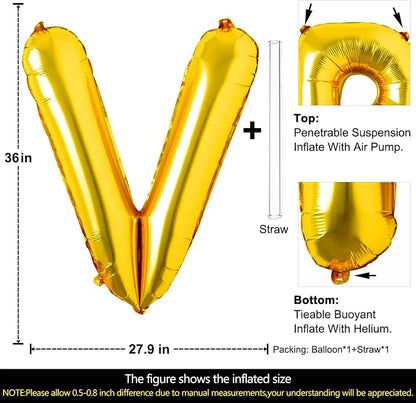 Lovoir 40 Inch Large Gold Letter V Balloons Big Size Jumbo Mylar Foil Helium - Image 2