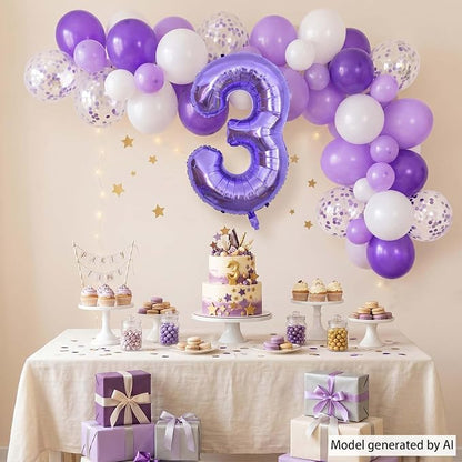 Purple Number 3 Balloon 40 Inch, Giant Lavender Mylar Foil Balloon - Image 3