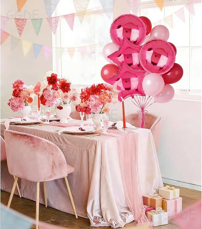 Hot Pink Balloons 18 Inch Round Star Foil Balloons 12 Inch Latex Balloons | - Image 4
