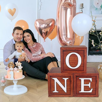 One Boxes for 1st Birthday, Wood Grain One Balloon Boxes, Individual Square - Image 3