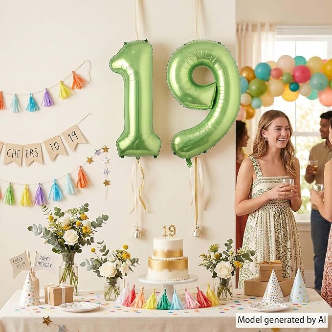 Light Green Number 19 Balloon 40 Inch, Glossy Double Digit Milestone Decor | - Image 6