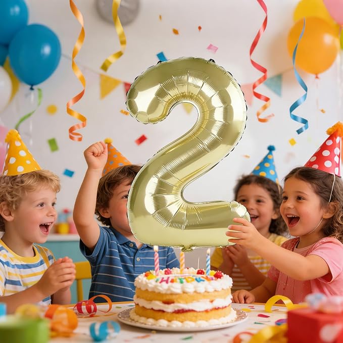 40 Inch Number 2 Balloons for 2nd Birthday Party Decorations, 0-100 Champagne - Image 2