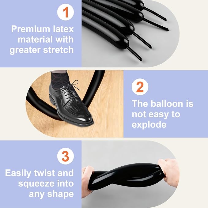 260 Balloons 100 PCS Black - Image 4