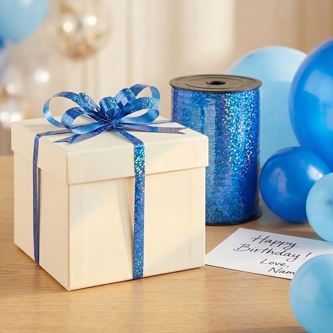 500 Yards Blue Curling Crimped Ribbon Blue Balloon String Shiny Metallic Roll - Image 4