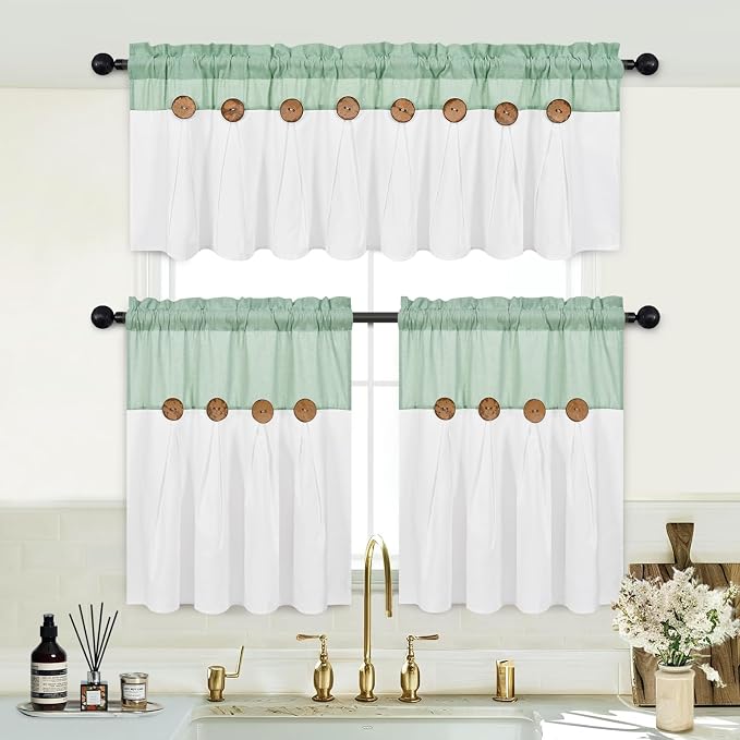 Boho Kitchen Curtains 24 Inch Length, Farmhouse Cotton Linen Tier Curtains - Image 3
