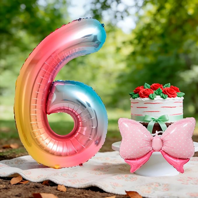 40-Inch Number 6 Gradient Giant Number Balloons And Mini Bow Balloons Foil - Image 3