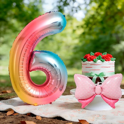 40-Inch Number 6 Gradient Giant Number Balloons And Mini Bow Balloons Foil - Image 3