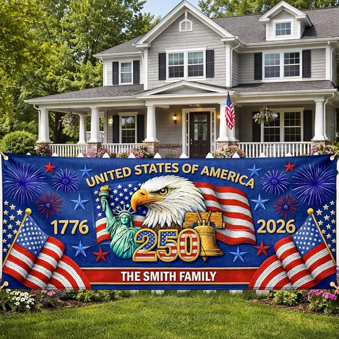 Personalized 250 Years of Freedom USA Banner 1776-2026, Patriotic American by LOVELYPOD