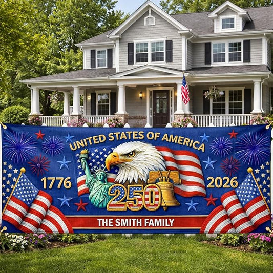 Personalized 250 Years of Freedom USA Banner 1776-2026, Patriotic American by LOVELYPOD