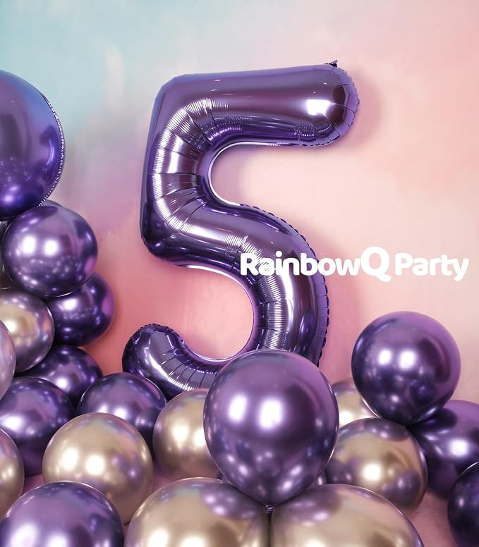 RainbowQ Purple 5 Balloon Number 40 Inch 0-40 Foil Large Balloons | Big Mylar 5 - Image 6