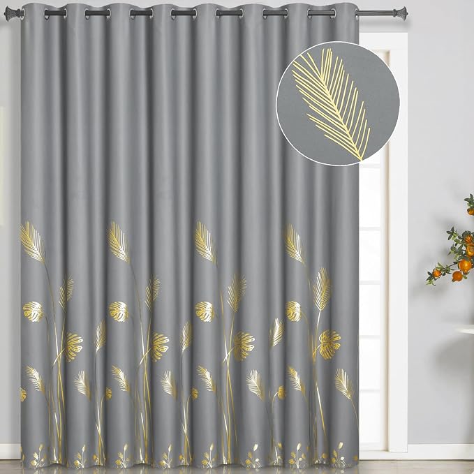 Grey Blackout Curtain for Sliding Door 100W x 84L Inch, Wide Patio Door Curtain by ESTELARTEXTILER