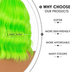 Short Bob Wigs with Bangs for Women Loose Wavy Wig Curly Wavy Shoulder Length Bob Synthetic Cosplay Wig for Girl Colorful Costume Wigs (Neon Green)