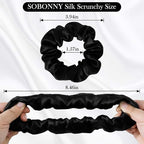 Black Silk Scrunchies for Women 100% Mulberry Silk Hair Ties for Night Sleep Scrunchies for Girls No Damage & Frizz Prevention for Hair Hair Accessories-3pack