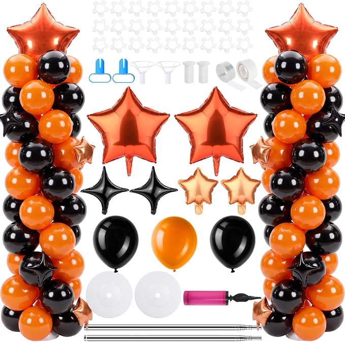 Gejoy 110 Pcs Orange Black Balloons Column Stand Kit Adjustable Tower Stand by Gejoy