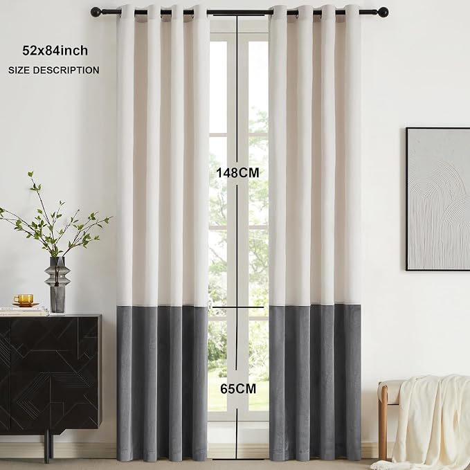 BULBUL Color Block Window Curtains Panels 84 inches Long Cream Ivory Grey - Image 6