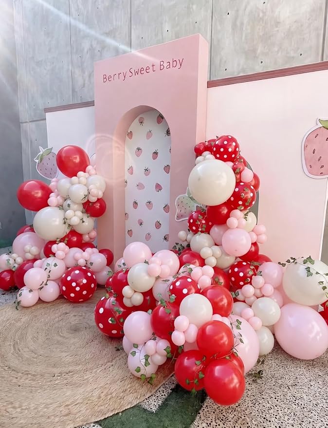 Strawberry Balloon Arch Garland Kit, Berry First Birthday Decor | 137 Pcs Pink - Image 8