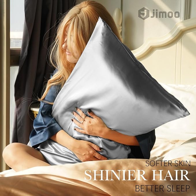 100% Mulberry Silk Pillowcase for Hair and Skin, 22 Momme Pure Natural Silk Pillow Case Both Sided with Zipper, Pillow Cover for Women Mom Men (Silver Grey, Standard 20''×26'', 1 Pack)