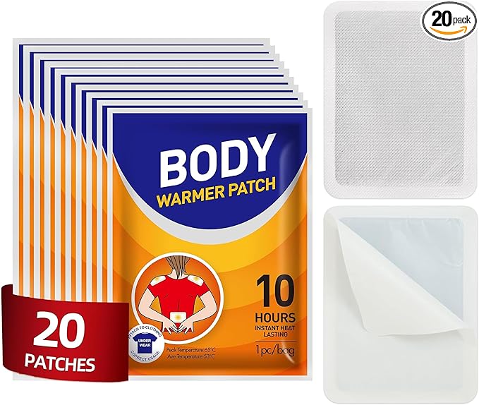 Body Warmers Heat Patches, Adhesive Heating Patches Disposable, Portable Instant Hot Packs Lasting up to 10 Hours, Travel Size Heat Pads on Cruise- 20 Packs
