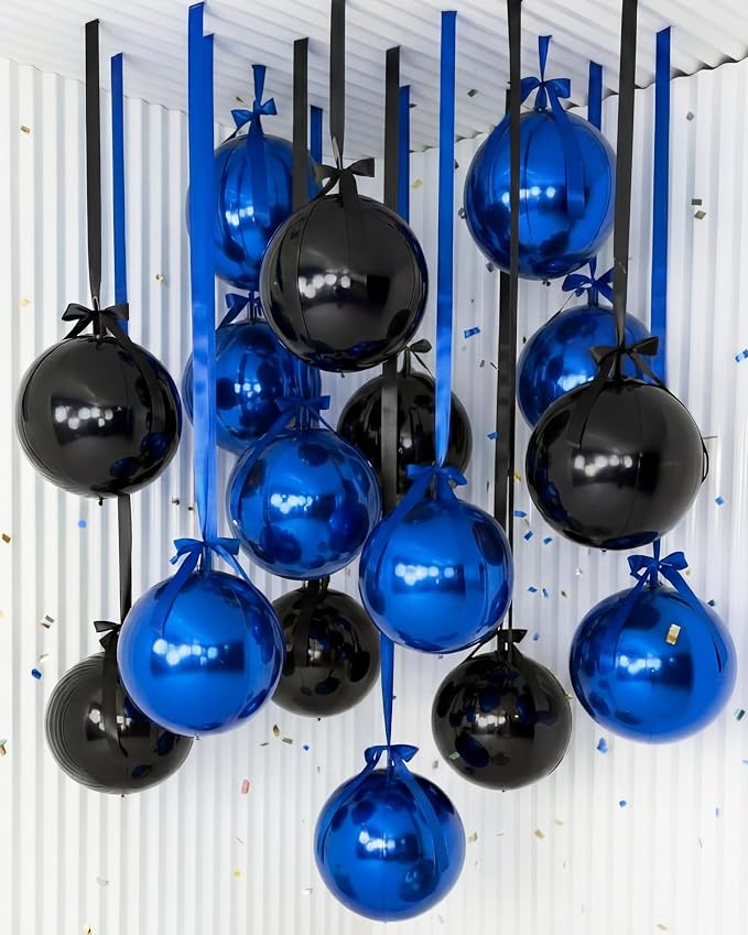 Jenaai 30 Set Graduation Round Foil Balloons Bulk 22 Inch 4d Black and Blue by Jenaai