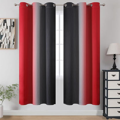 Ombre Red and Black Curtains 72 Inch Length 2 panels, Complete Blackout Curtains - Image 2