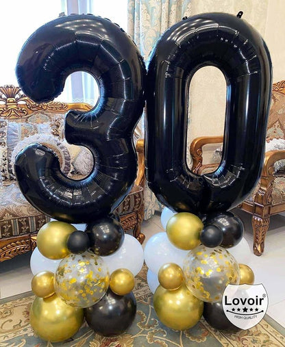 Black 30 Number Balloons, 40 Inch Giant Number 30 Balloons Foil Mylar Helium - Image 6