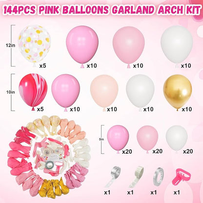 Amandir 144Pcs Pink Balloons Garland Arch Kit | Light Pink Gold White Confetti - Image 3