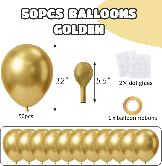 50pcs Metallic Gold Balloons 12 Inch, Premium Shiny Chrome Latex Balloon - Image 2
