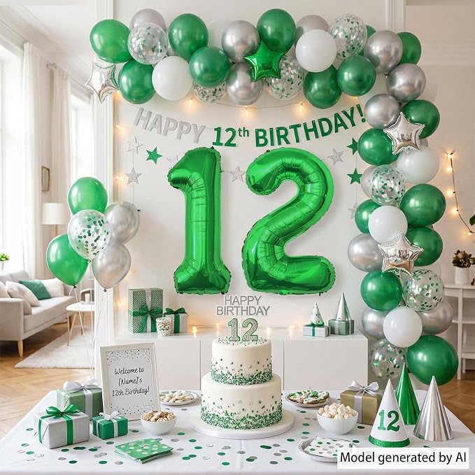 Green Number 12 Balloon 40 Inch, Glossy Foil Duo - Image 7