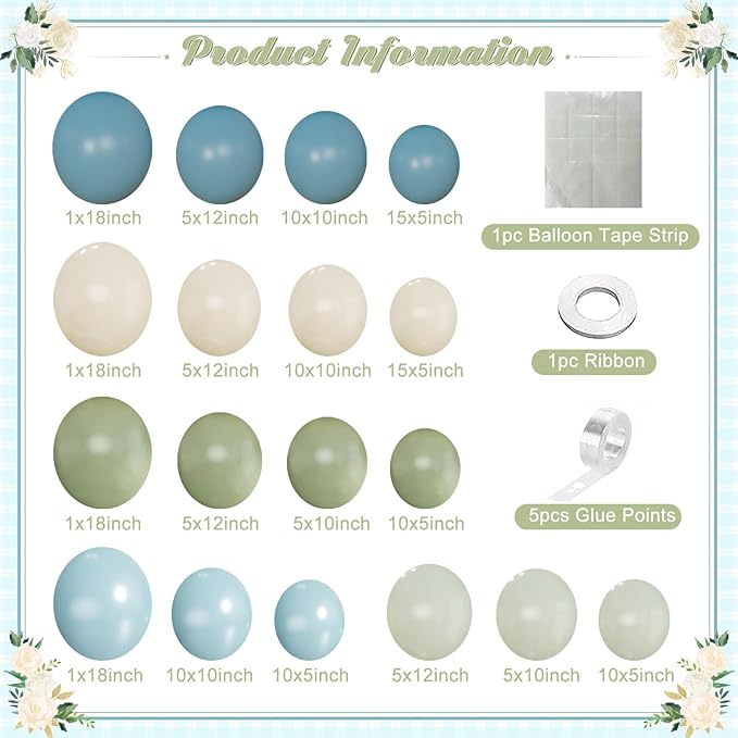 Dusty Blue Sage Green Balloon Arch Kit - Image 5