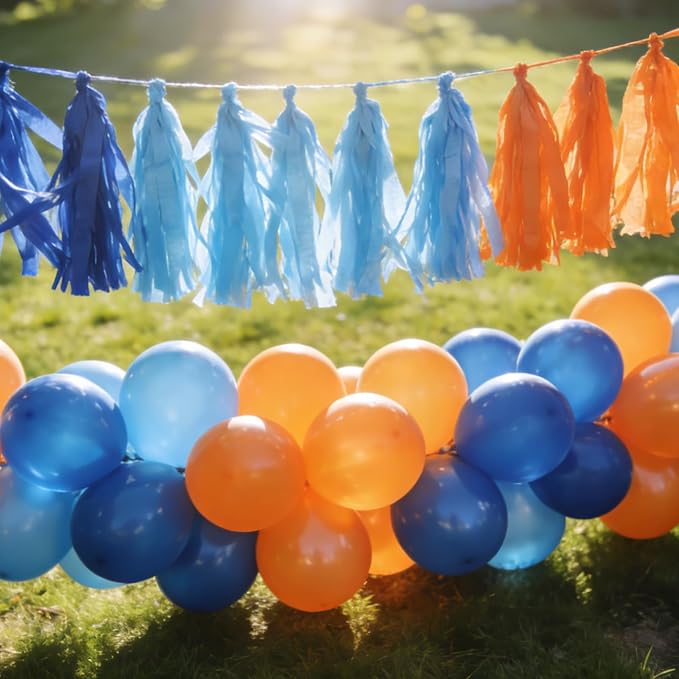 Blue and Orange Tassel Garland，Tissue Tassel Banner - Image 4