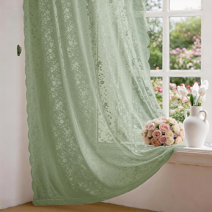Anmao Vintage Lace Sheer Curtains 45 Inches Long - Image 8
