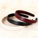 2-Piece Red & Black Leather Headbands - Non-Slip Wide Padded Hair Accessories for Women, Cute Fashion DIY Hair Hoops