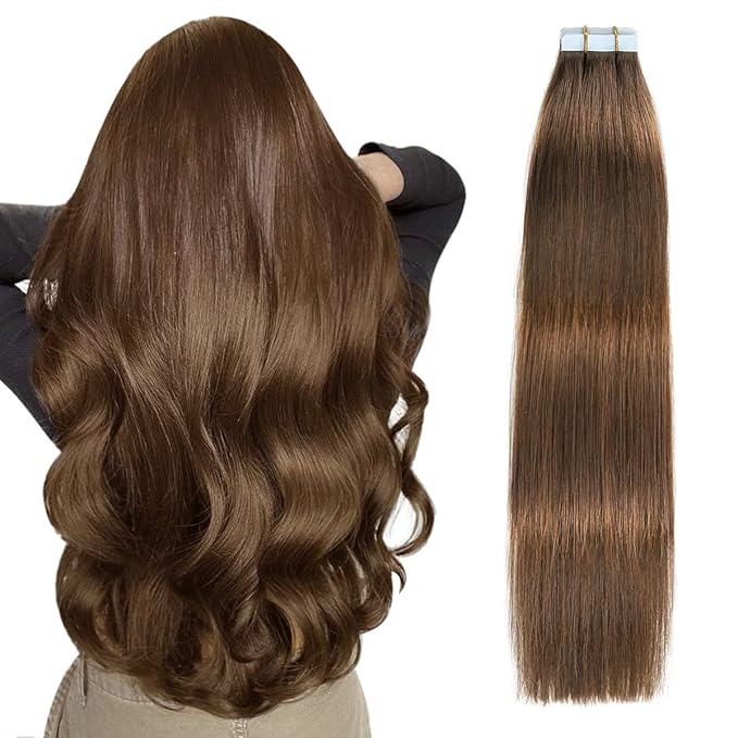 SUYYA Tape in Hair Extensions Human Hair Chocolate Brown 100% Real Human Hair 20pcs 40g/pack Straight Seamless Skin Weft Remy Tape Hair Extensions(12 inches #4 Dark Brown)