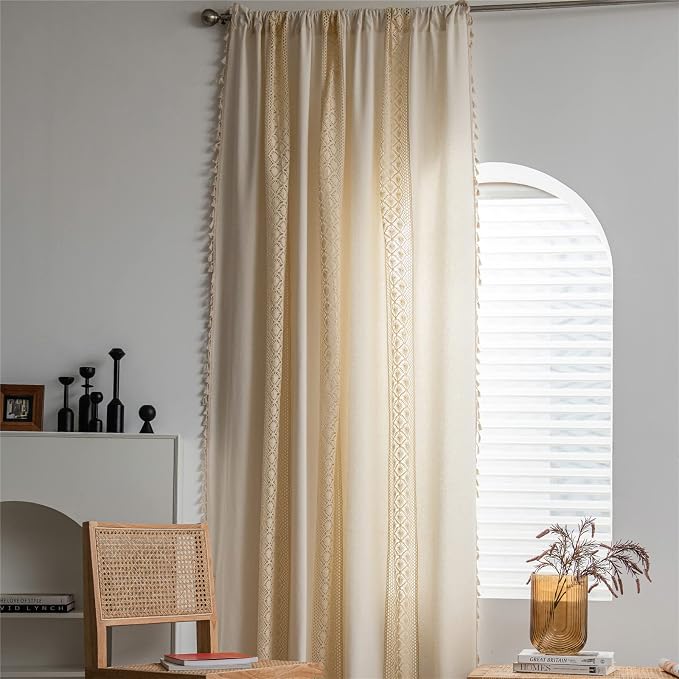 Sutuo Home Boho Curtain Crochet Dots Patchwork Semi-Blackout Bohemian Handmade - Image 2